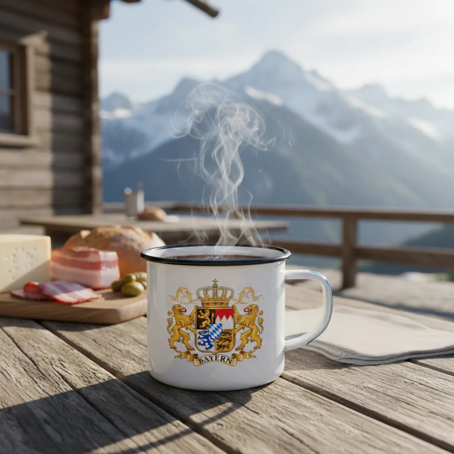 Bayern Emaille Tasse Berghütte
