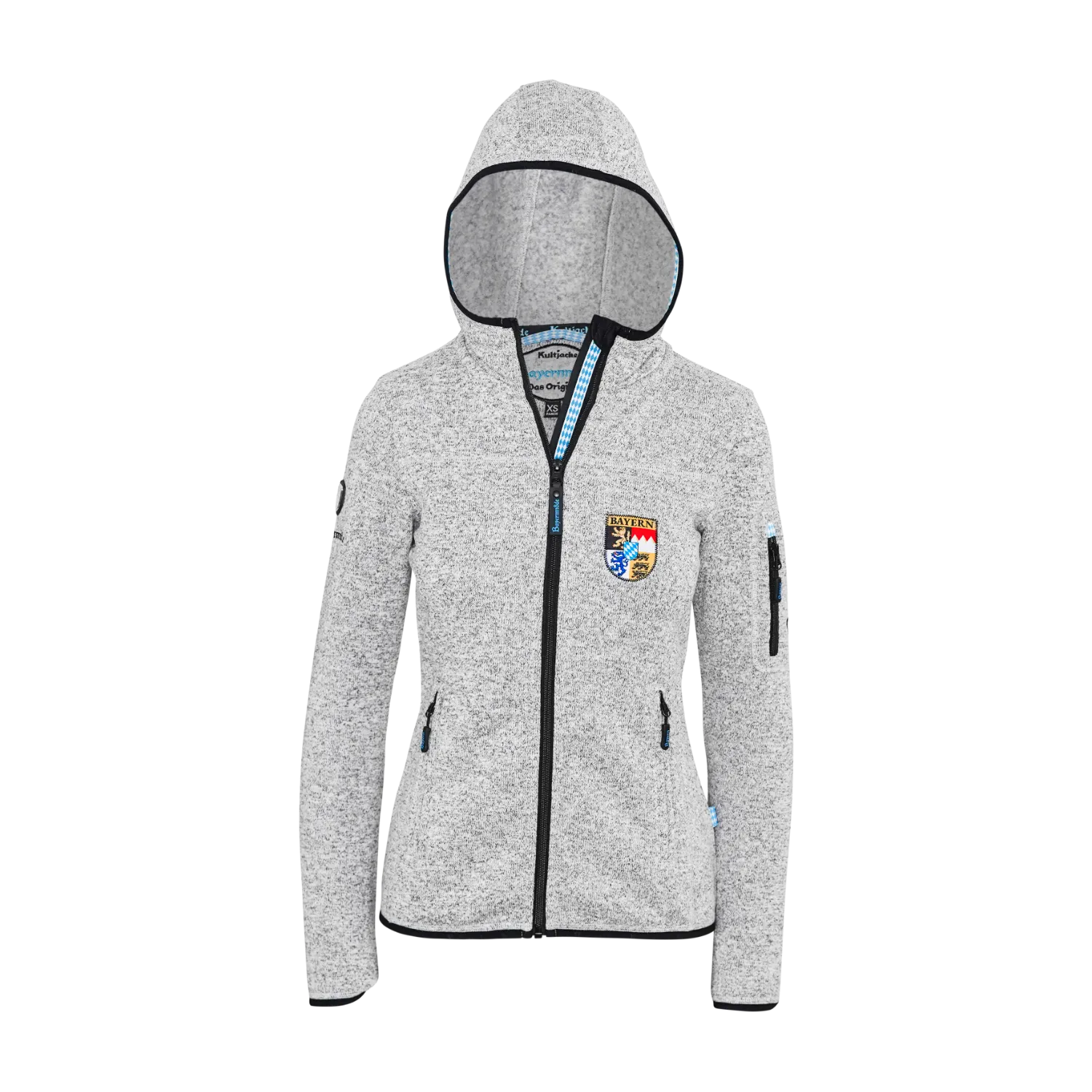 Bayern Kapuzen Jacke Strickfleece hellgrau Damen