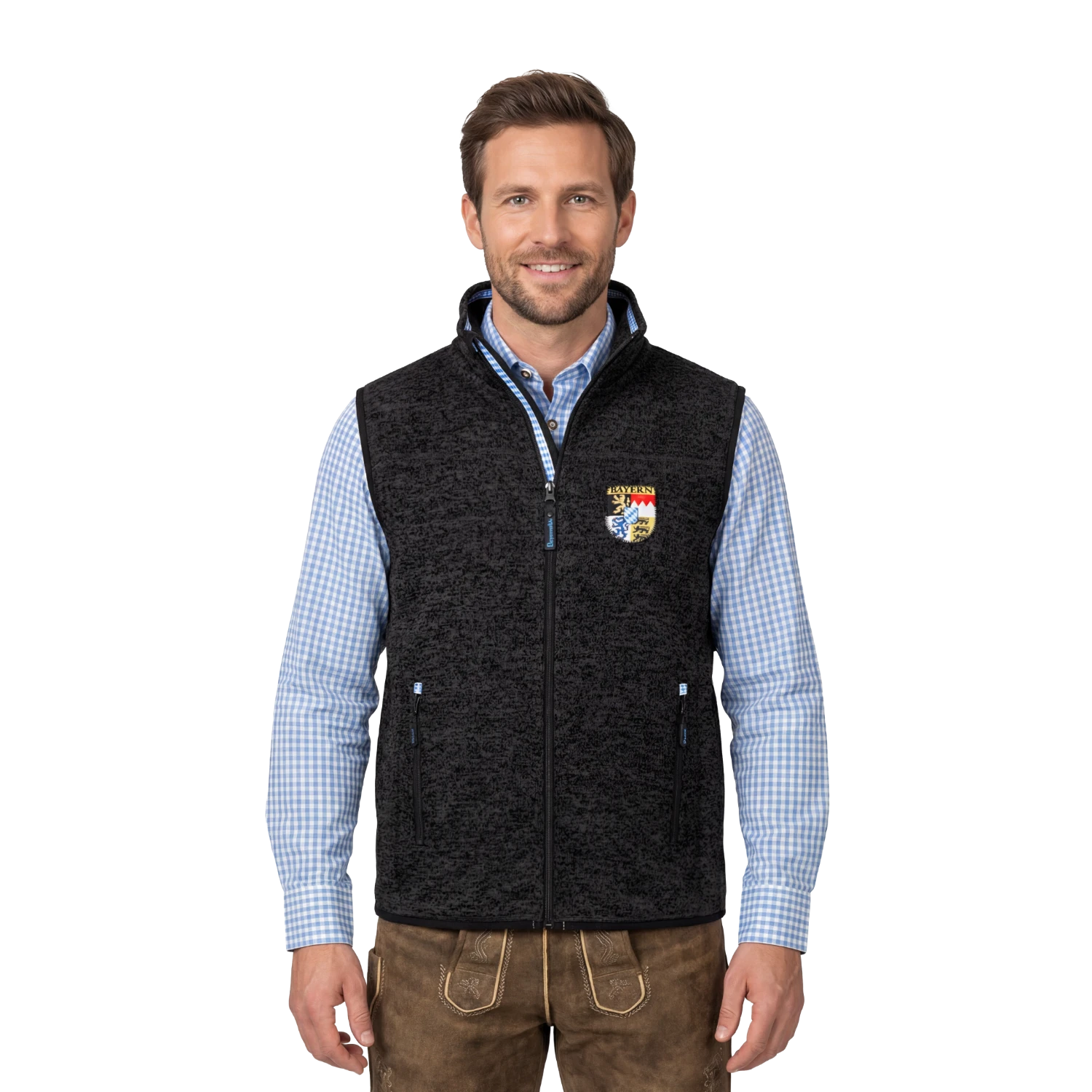 Bayern Trachten Gilet schwarz Strickfleece Herren #Farbe_Schwarz