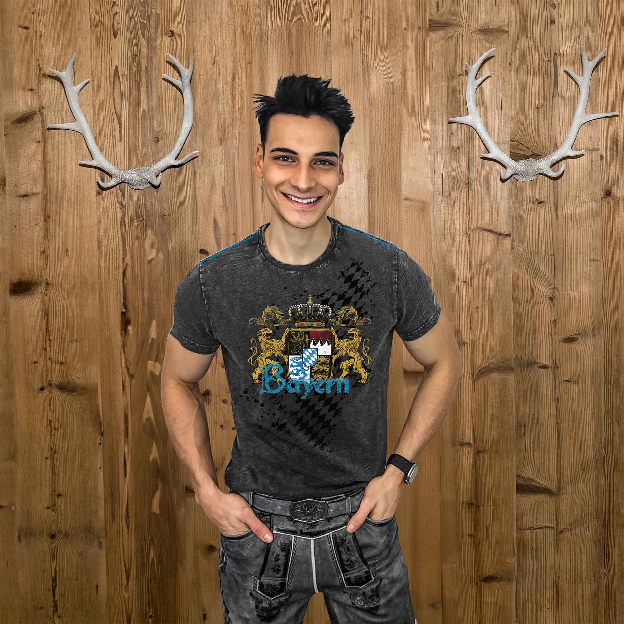 Bayern Trachten Shirt Herren dunkelgrau