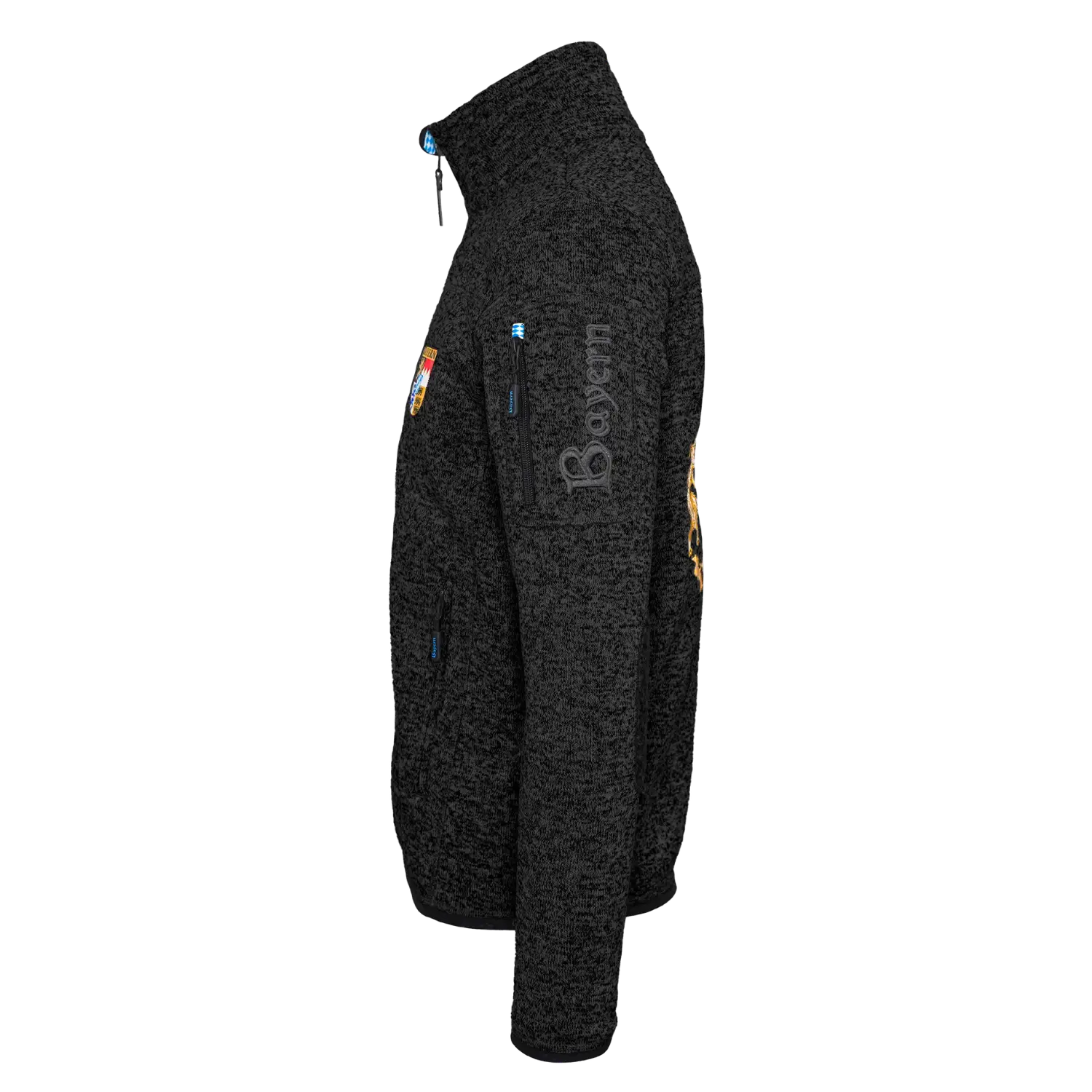 Bayernmode Strickfleece Jacke ohne Kapuze schwarz Herren #Farbe_Schwarz