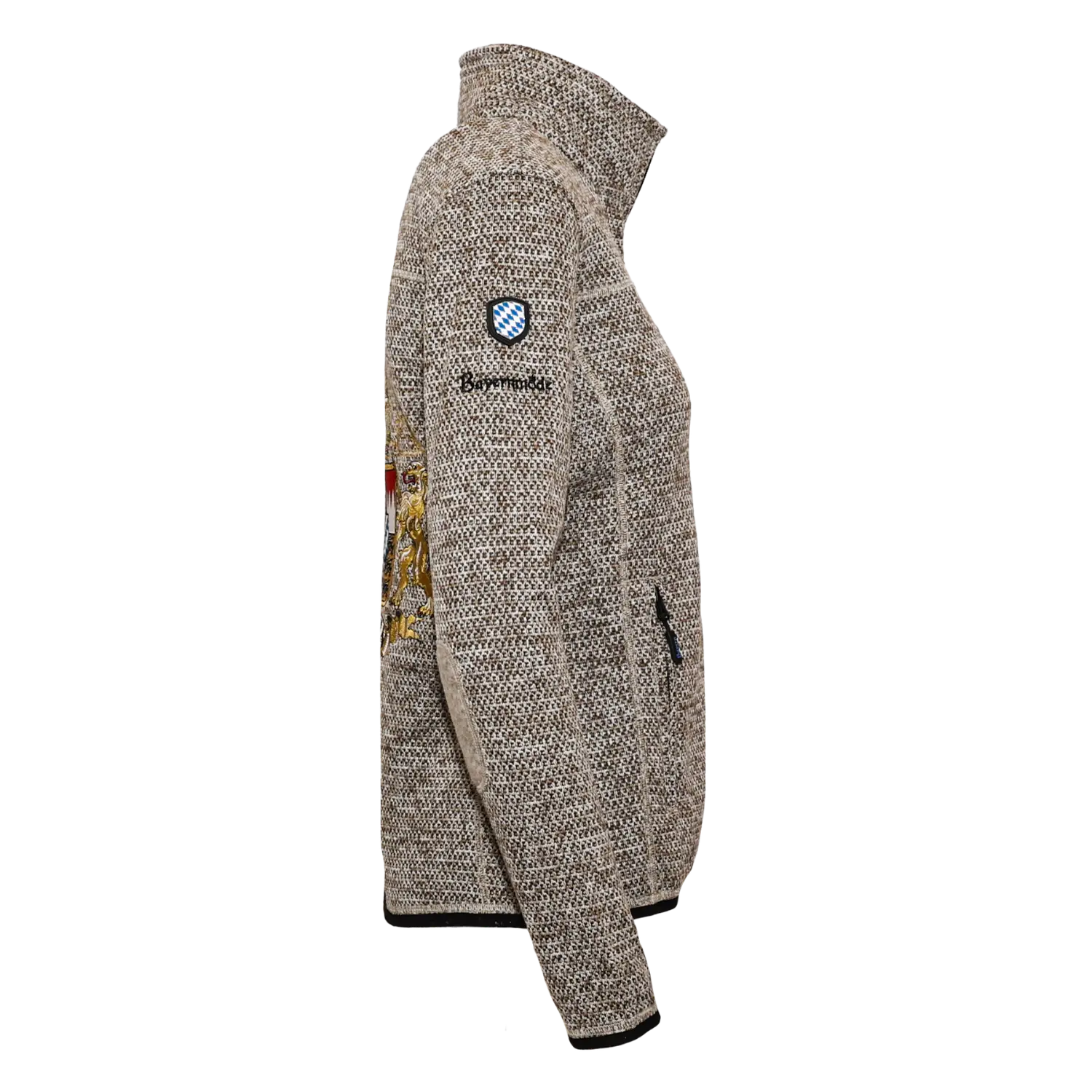 Damen Strickfleece Weste braun Bayern Motiv #Farbe_Hellbraun-Strick