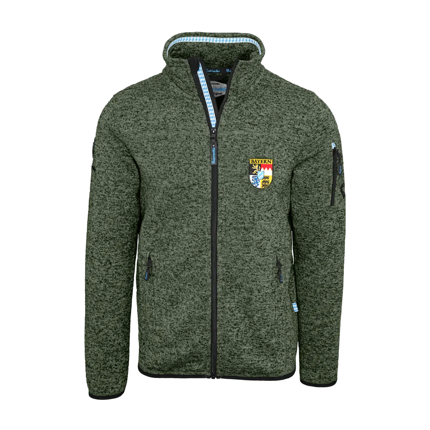 Dunkelgrüne Strickfleece Jacke ohne Kapuze dunkelgrün #Farbe_Dunkelgrün