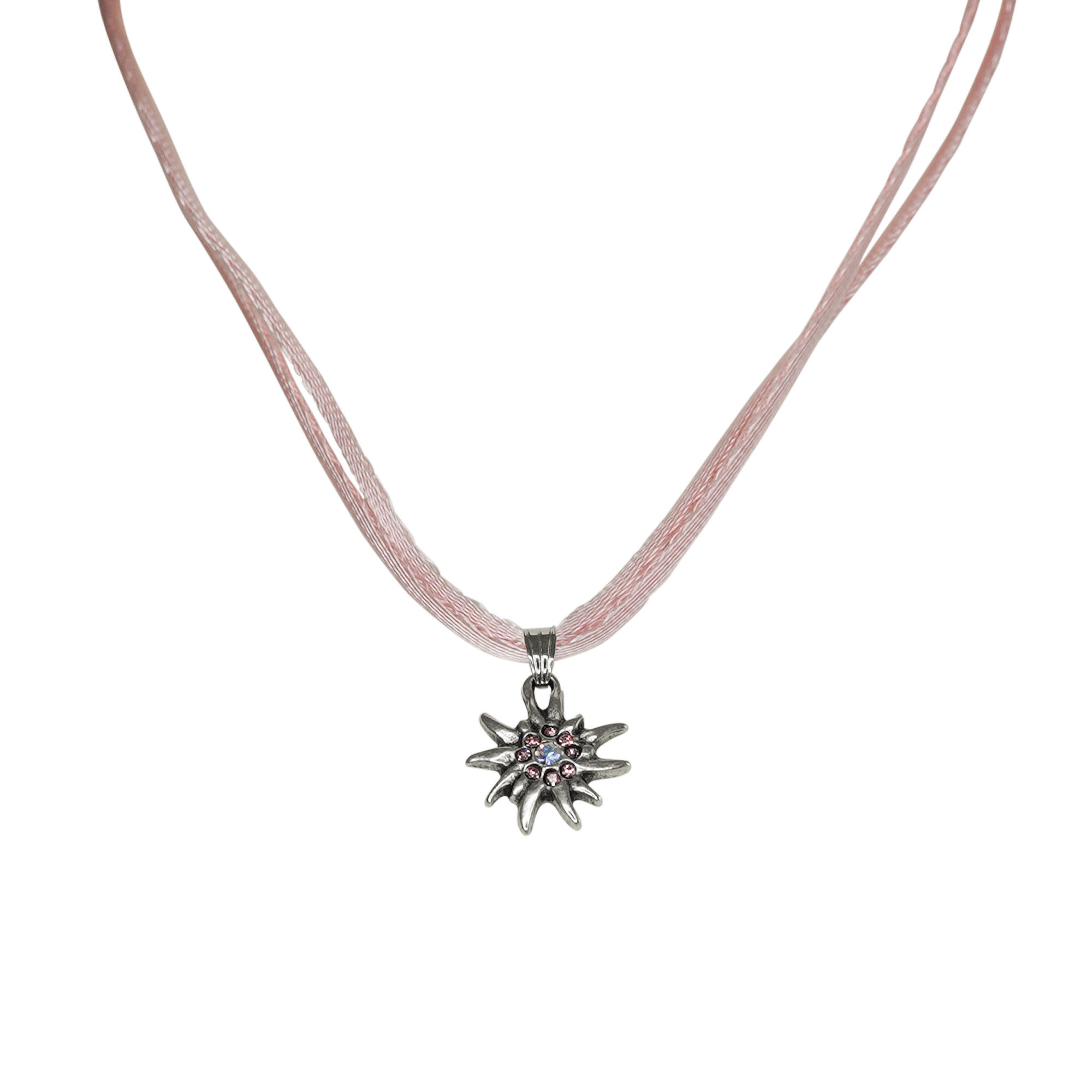 Edelweiß Halskette mit Swarovski Steinen #Farbe_Rosa