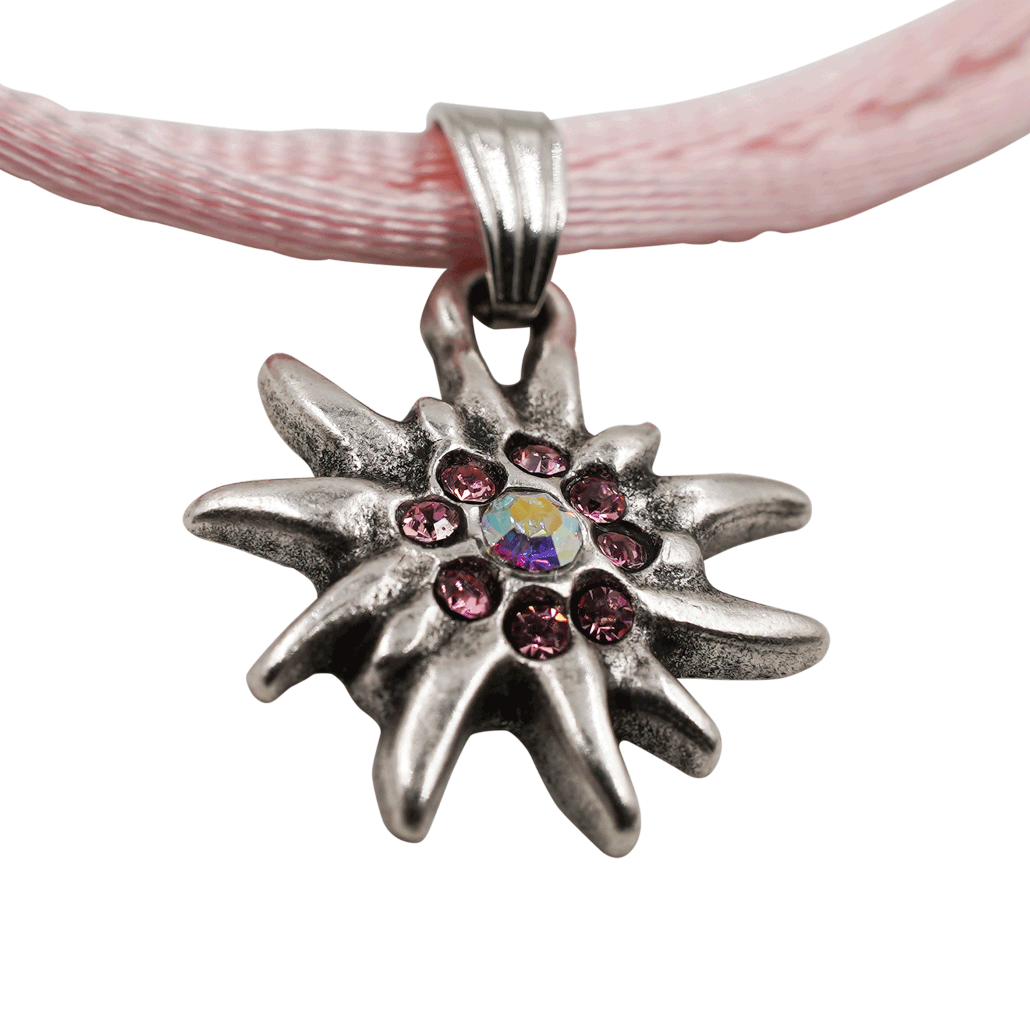 Edelweiß Halskette rosa mit Strass Steinchen #Farbe_Rosa
