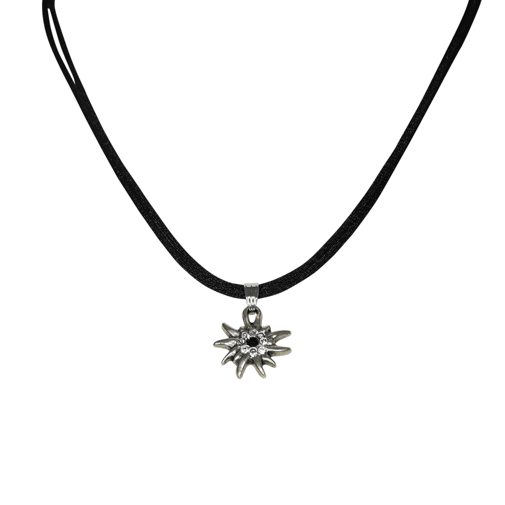 Edelweiß Halskette schwarz mit Swarovski Steinen #Farbe_Schwarz