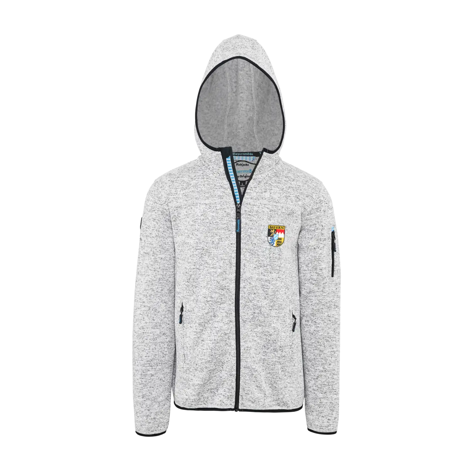 Hellgraue Herren Fleece Kapuzen Jacke Bayernmode #Farbe_Grau