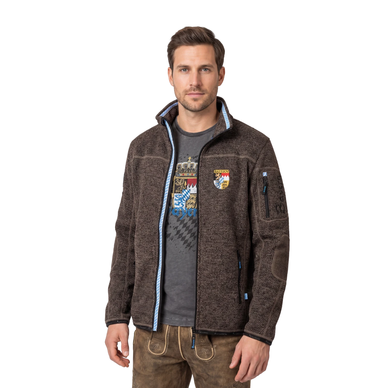 Herren Strickfleece Jacke dunkelbraun Bayern Motiv #Farbe_Dunkelbraun