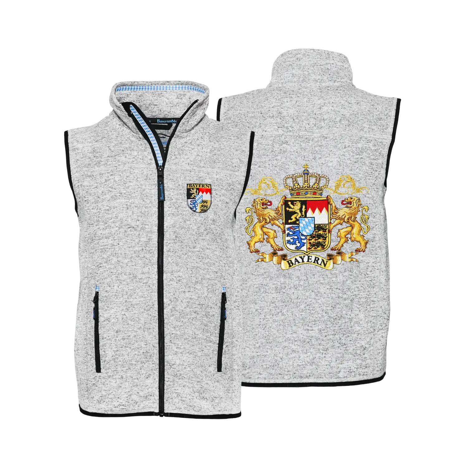 Herren Trachten Gilet Fleece Bayern Wappen #Farbe_Hellgrau