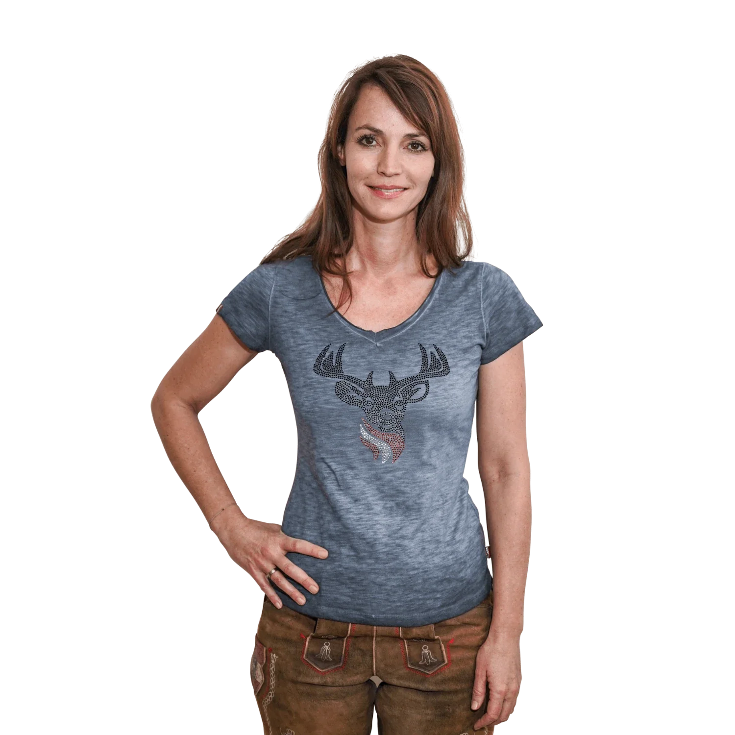 Hirsch Glitzer Shirt dunkelblau #Farbe_Dunkelblau