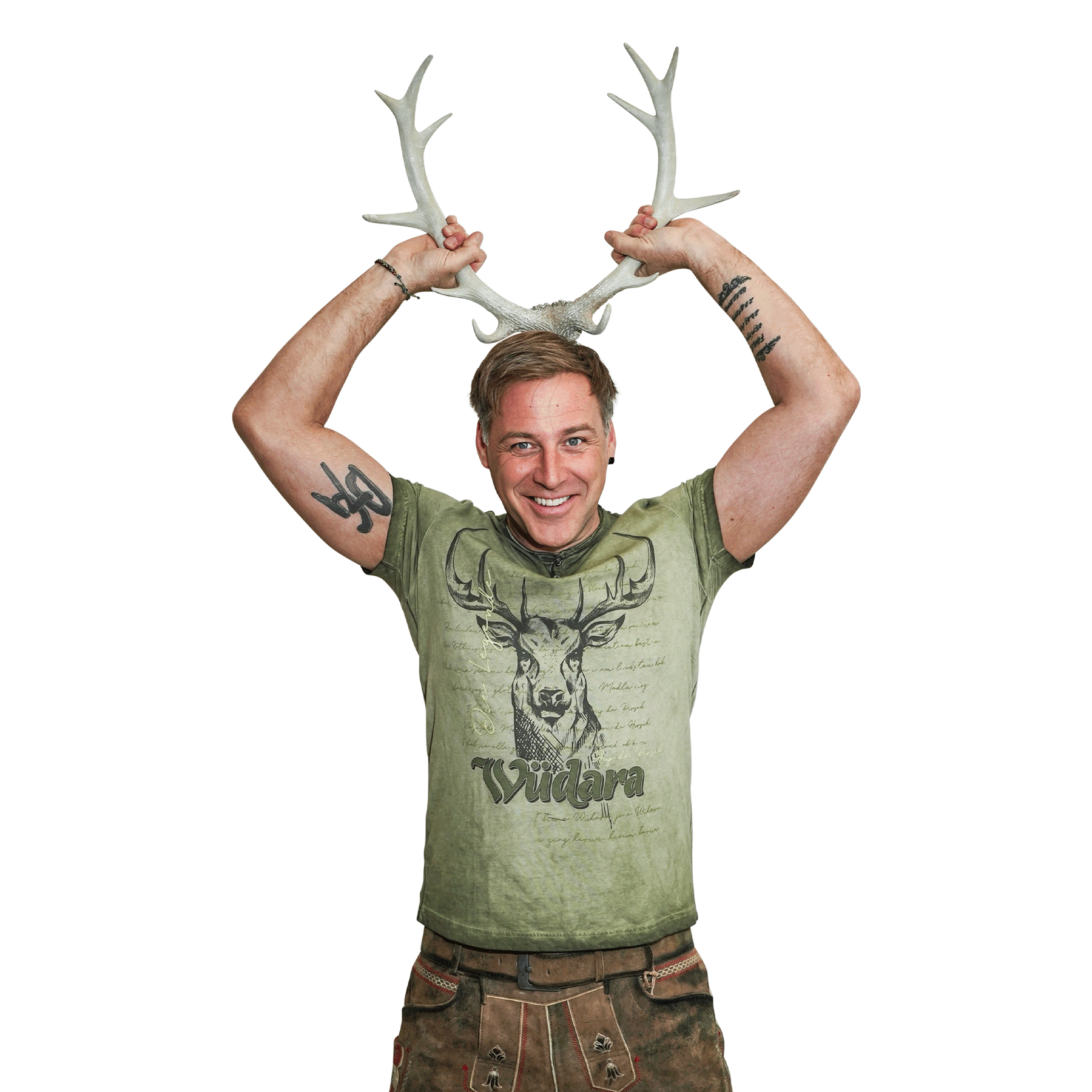 Hirsch Wüdara T-Shirt grün Geweih #Farbe_Grün