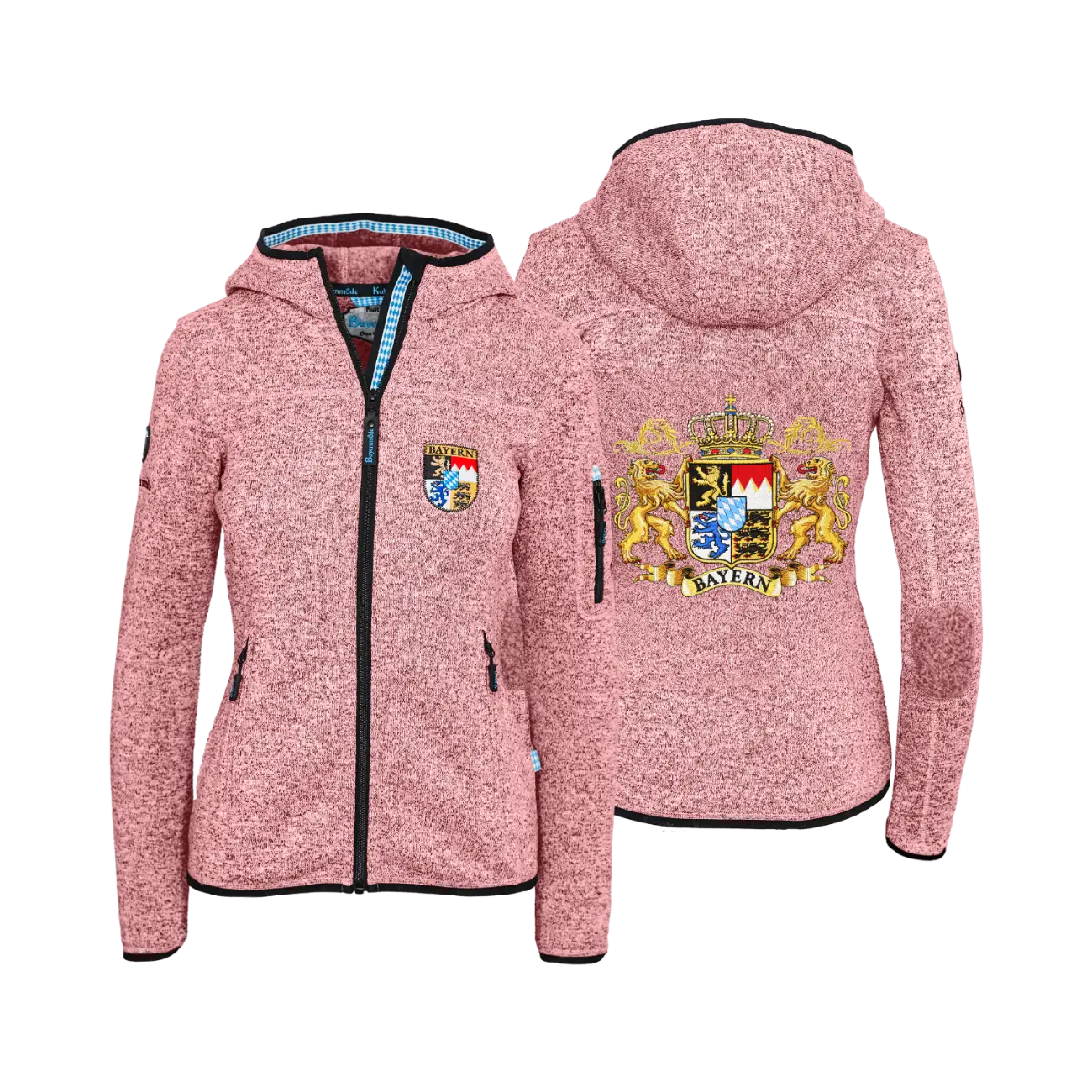 Rosa Damen Strickfleece Jacke Bayern Stickerei #Farbe_Rosa