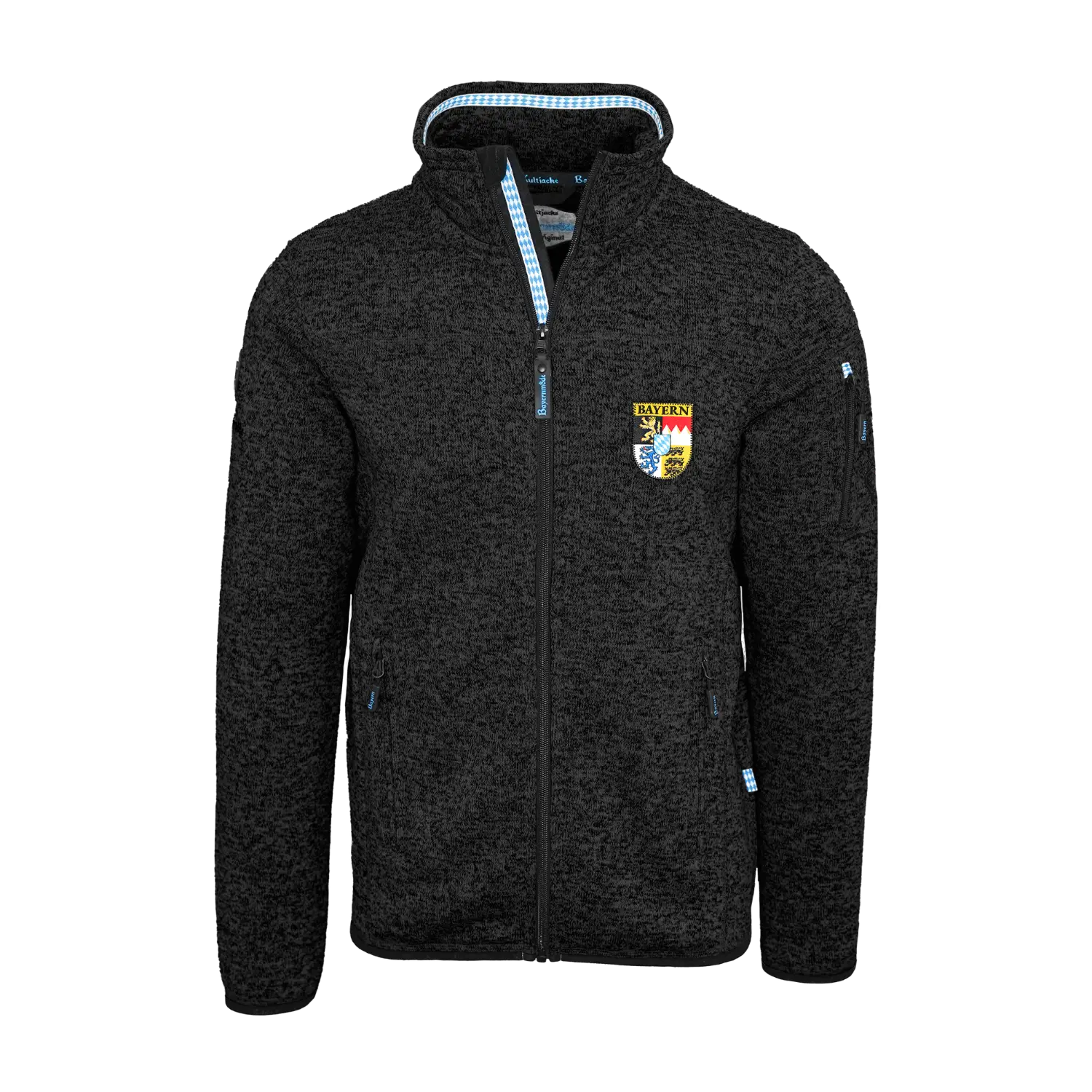 Schwarze Bayern Strickfleece Jacke ohne Kapuze #Farbe_Schwarz