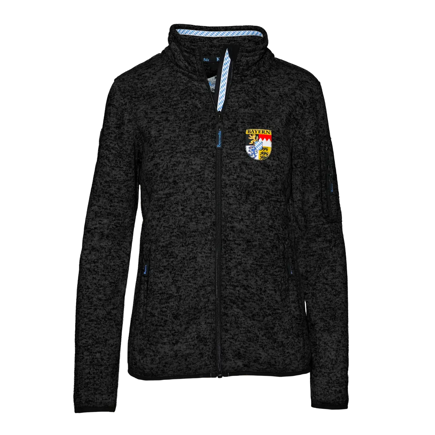 Schwarze Bayern Strickfleece Weste ohne Kapuze Damen #Farbe_Schwarz