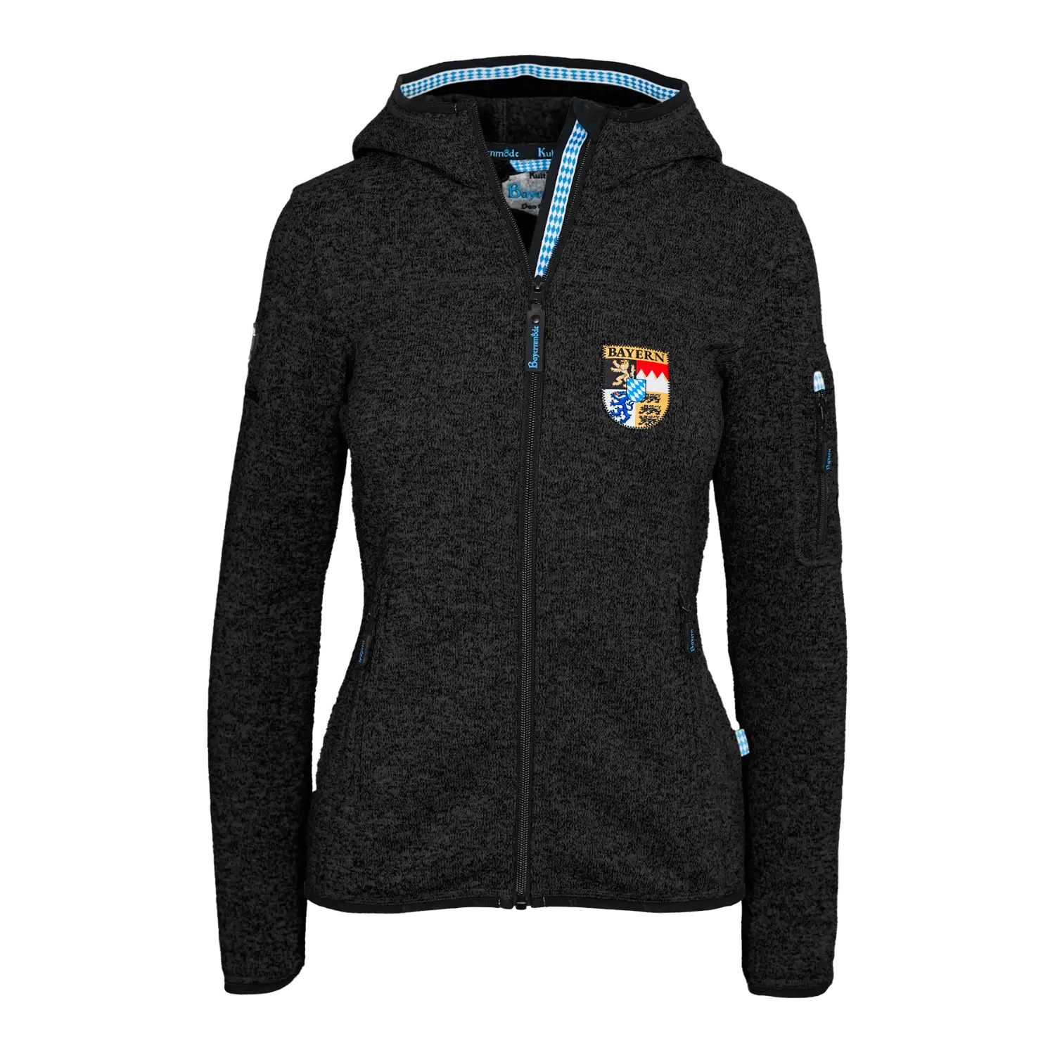 Schwarze Strickfleece Jacke Bayern Stick #Farbe_Schwarz