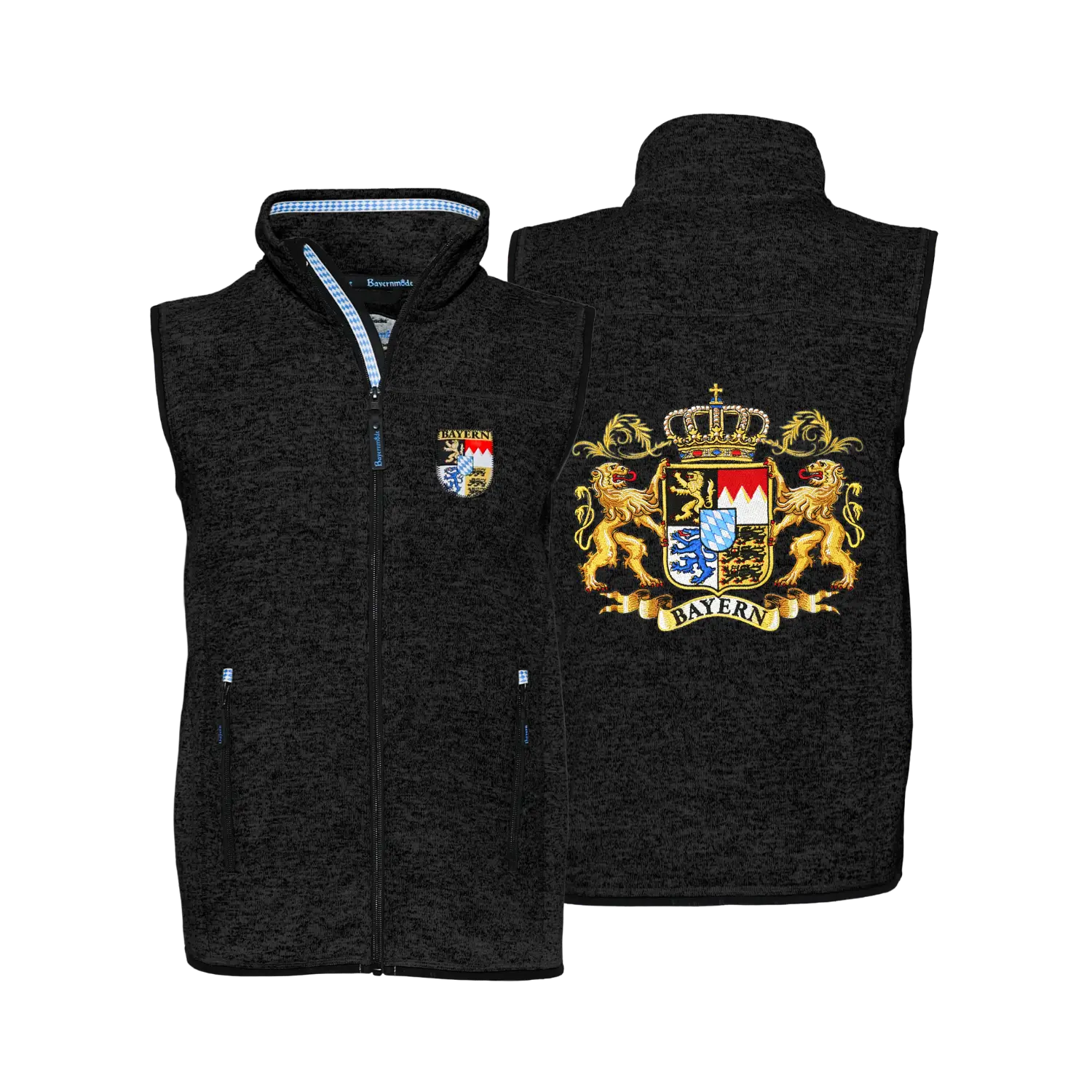 Strickfleece Gilet schwarz Herren Bayern Stick #Farbe_Schwarz