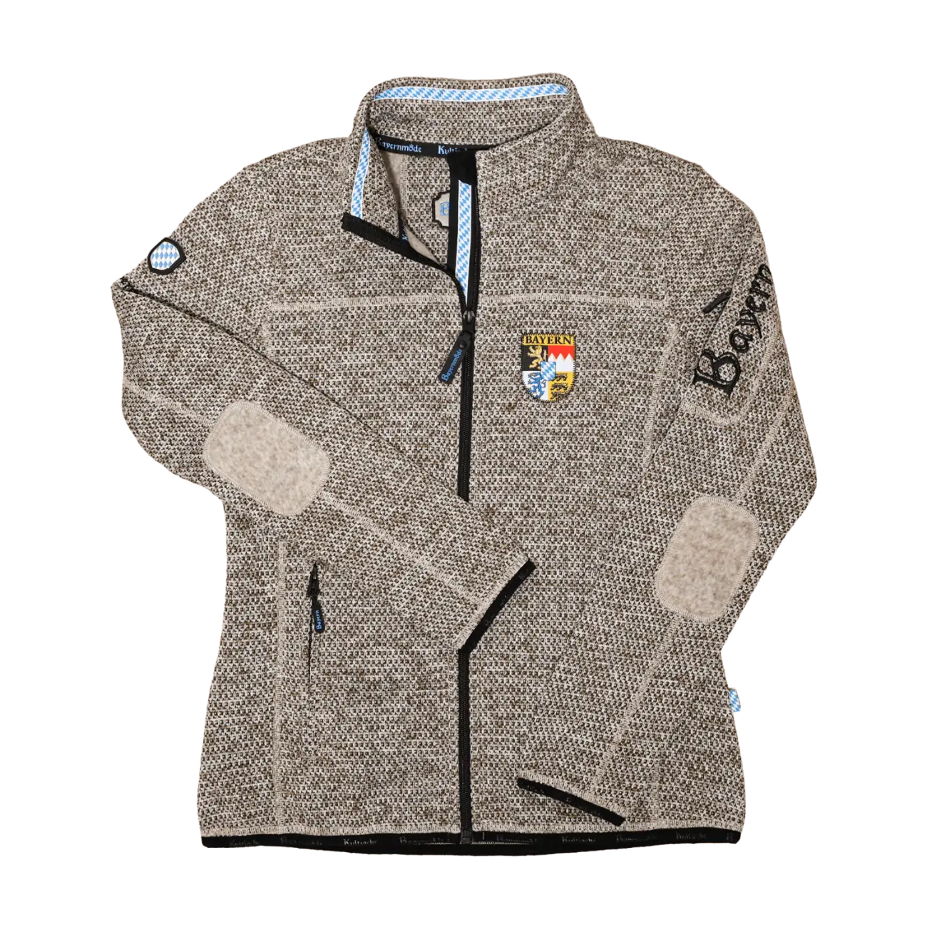 Trachten Fleece Strickoptik Jacke Damen Bayern Stick #Farbe_Hellbraun-Strick