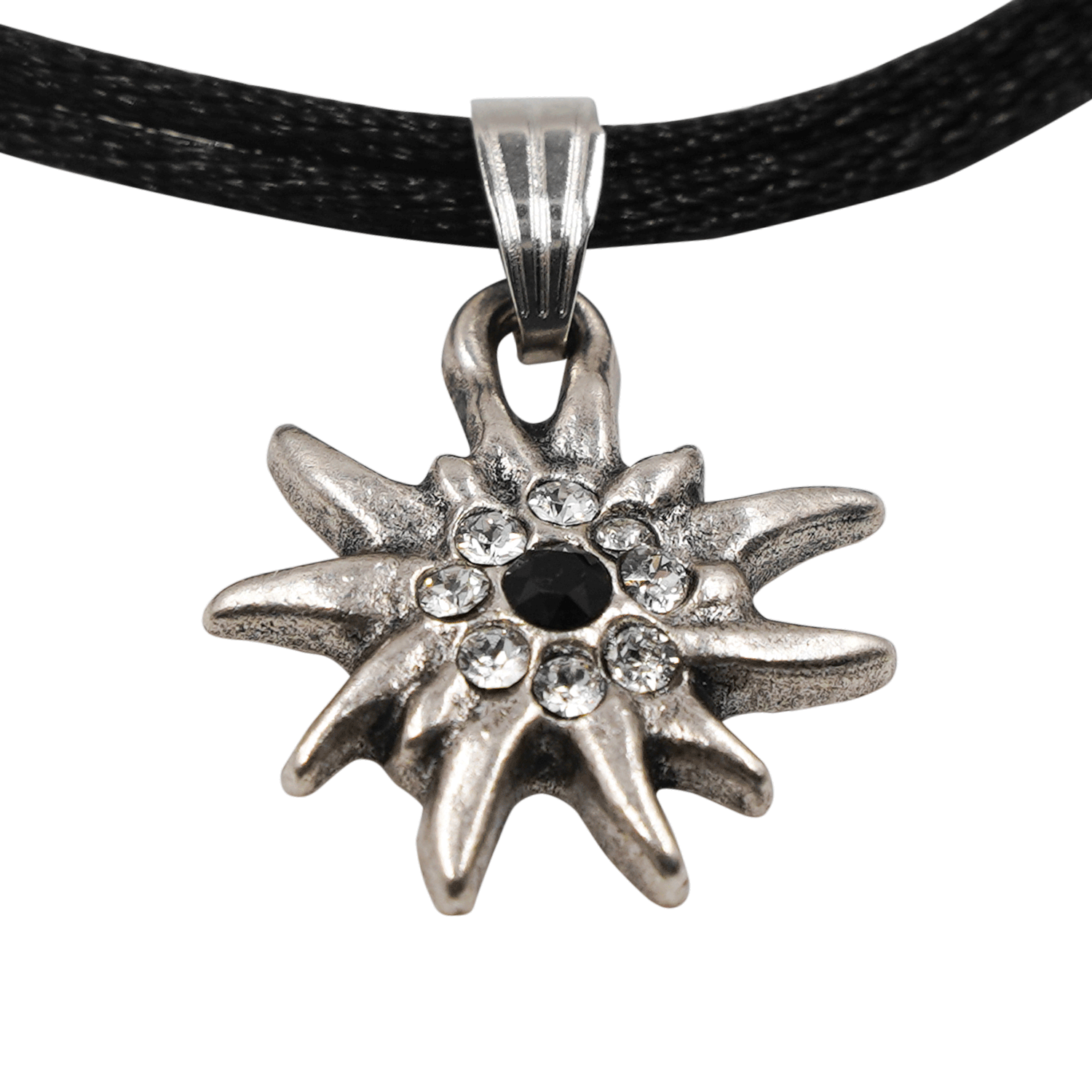 Trachten Halskette Edelweiß schwarz Strass Steine #Farbe_Schwarz