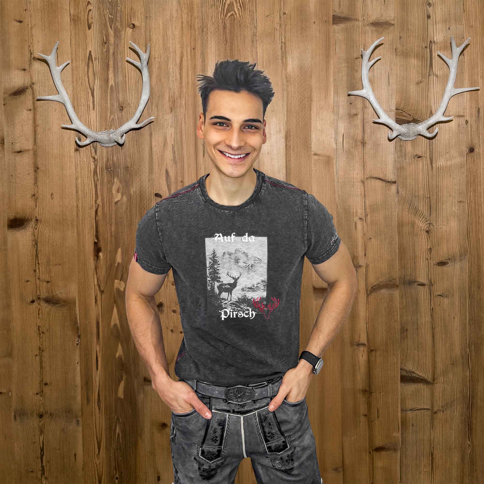 Trachten Shirt Herren Hirsch