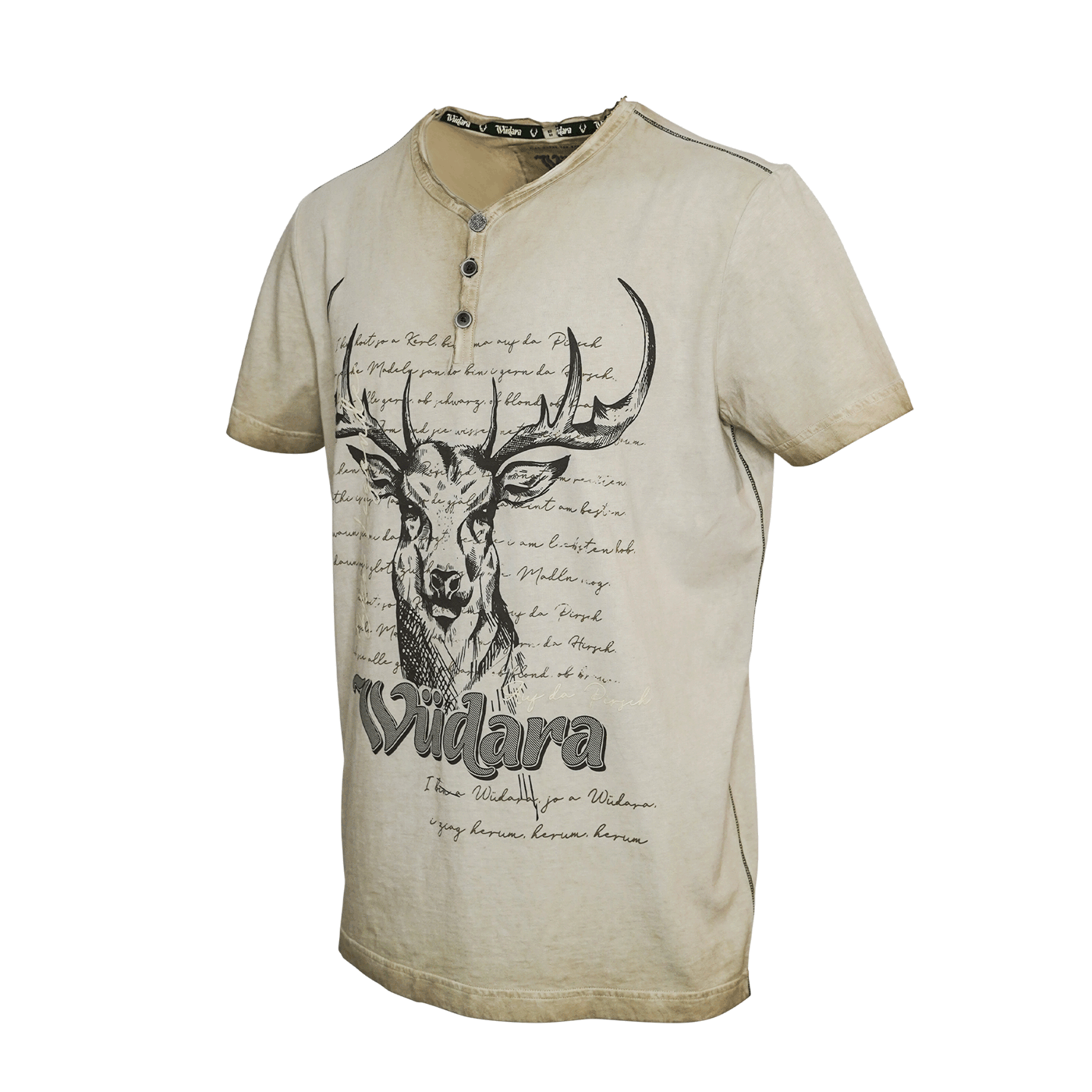 Trachtenshirt für Herren beige Hirsch Motiv #Farbe_Khaki
