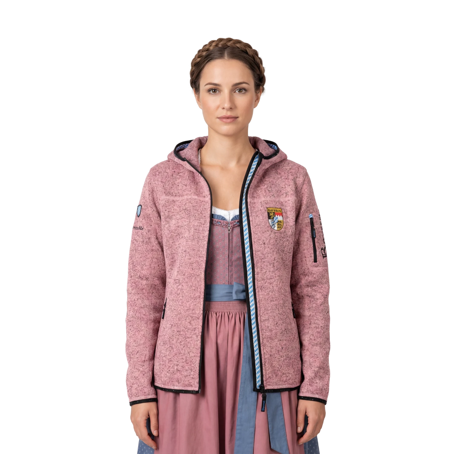 Bayern Strickfleece Jacke mit Kapuze rosa #Farbe_Rosa