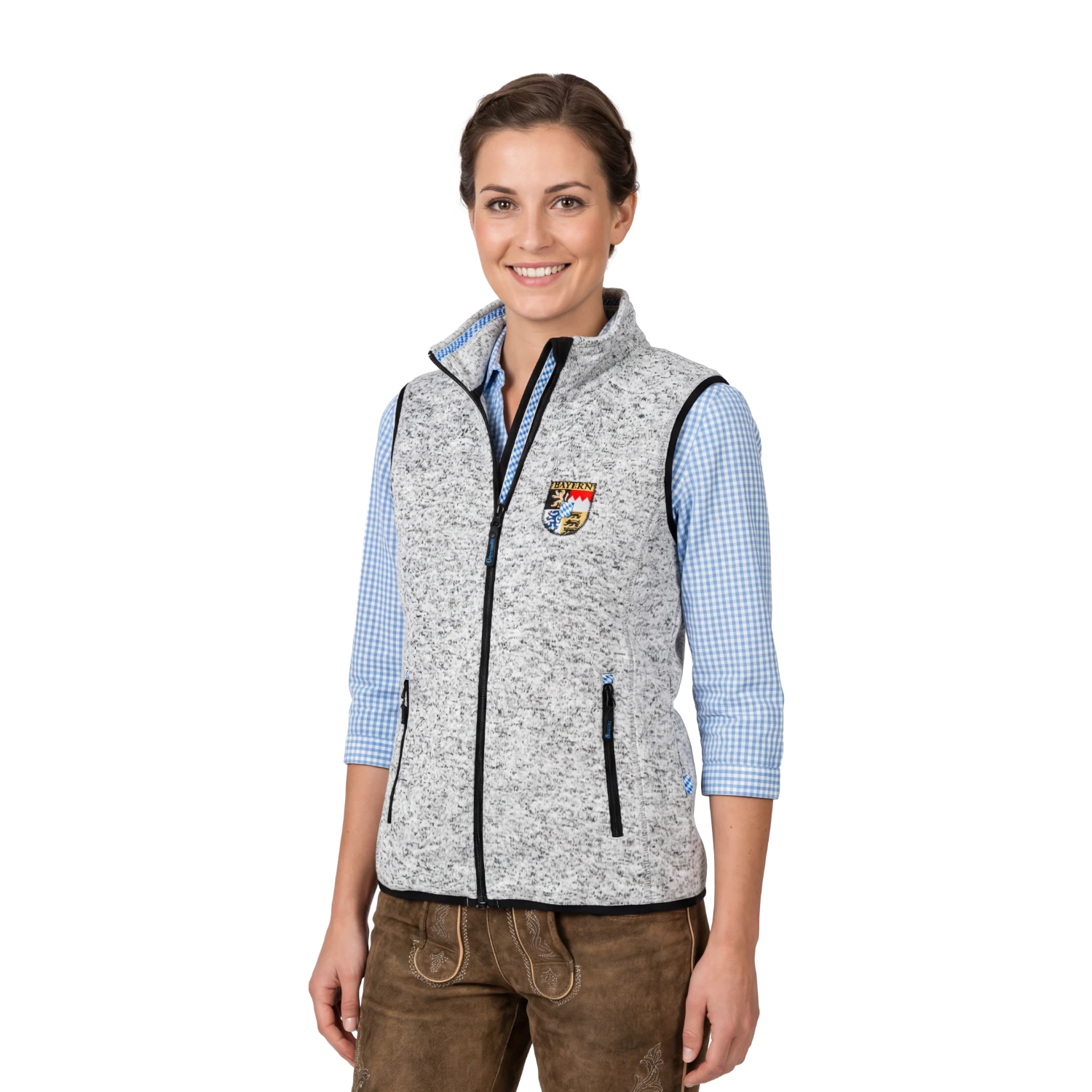 Bayern Trachten Gilet hellgrau Strickfleece Damen #Farbe_Hellgrau