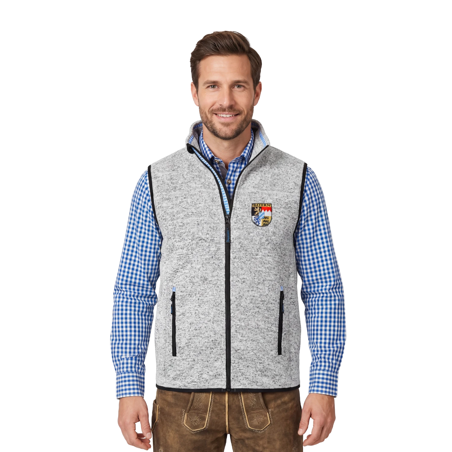 Bayern Trachten Gilet hellgrau Strickfleece Herren #Farbe_Hellgrau