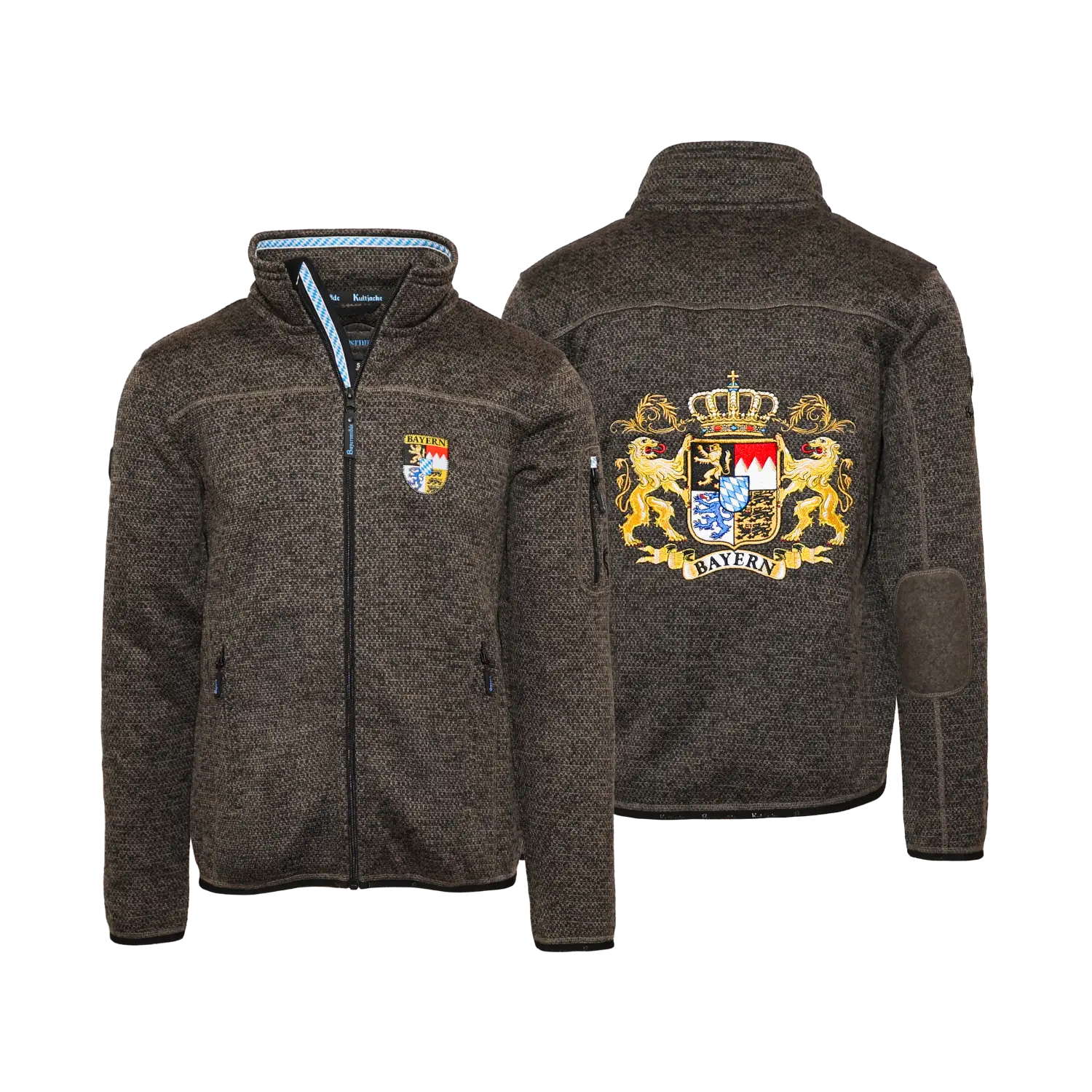 Dunkelbraune Fleece Weste für Herren Bayern Stick #Farbe_Dunkelbraun-Strick