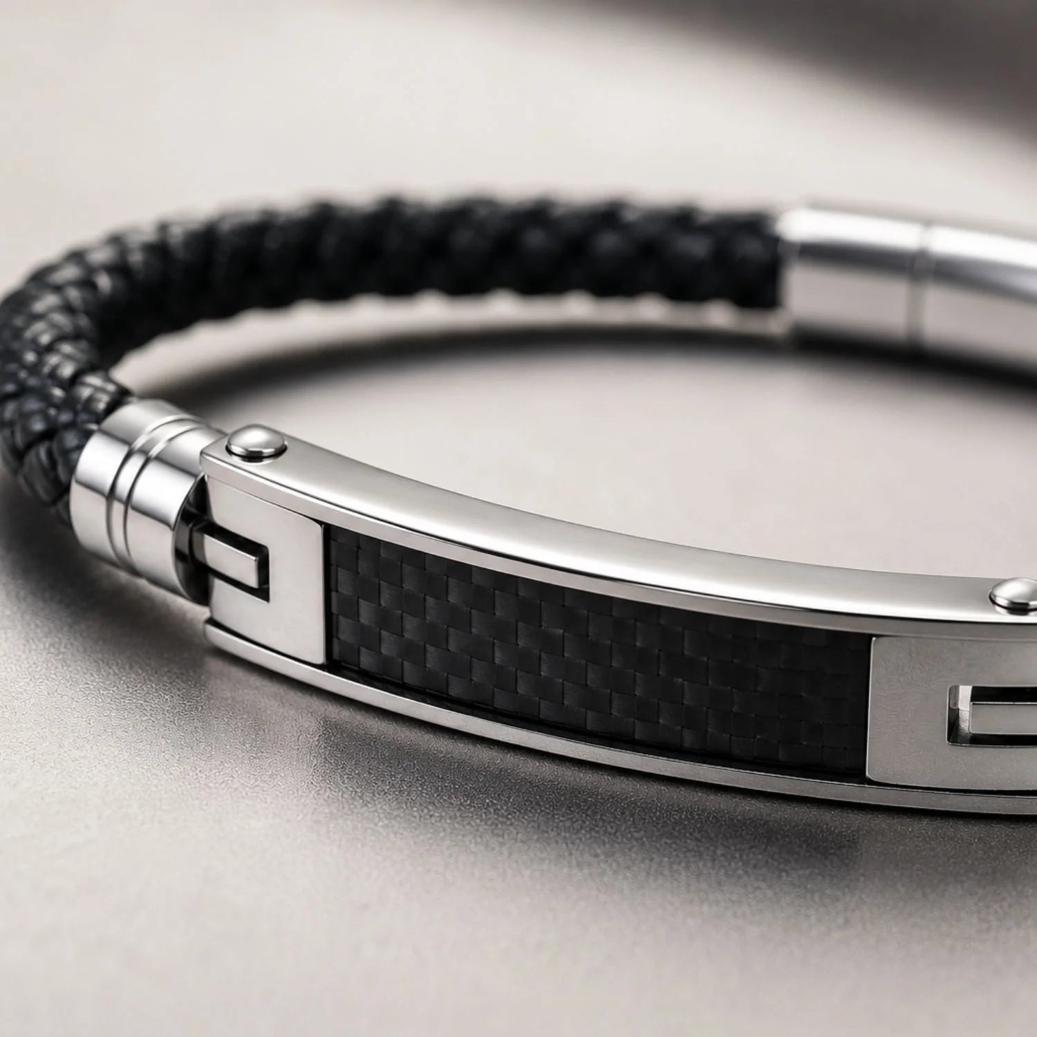 Edles Carbon Echtleder Edelstahl Armband