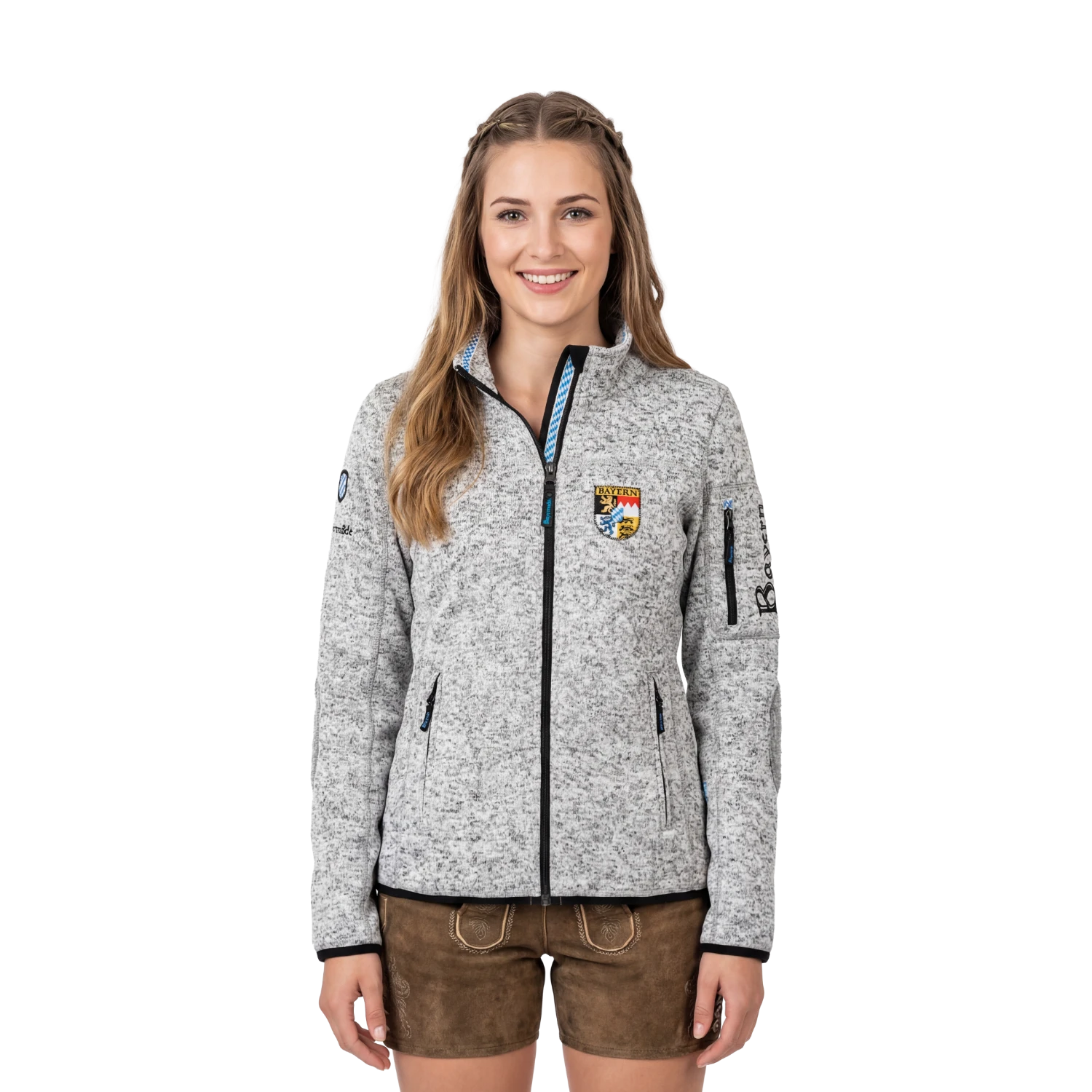 Fleece Weste ohne Kapuze Bayern Motiv Damen #Farbe_Hellgrau