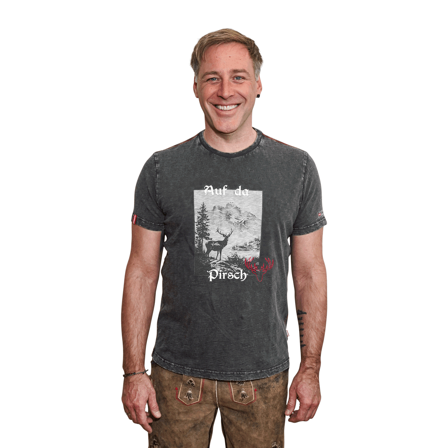 Herren Vintage T-Shirt dunkelgrau Hirsch Motiv