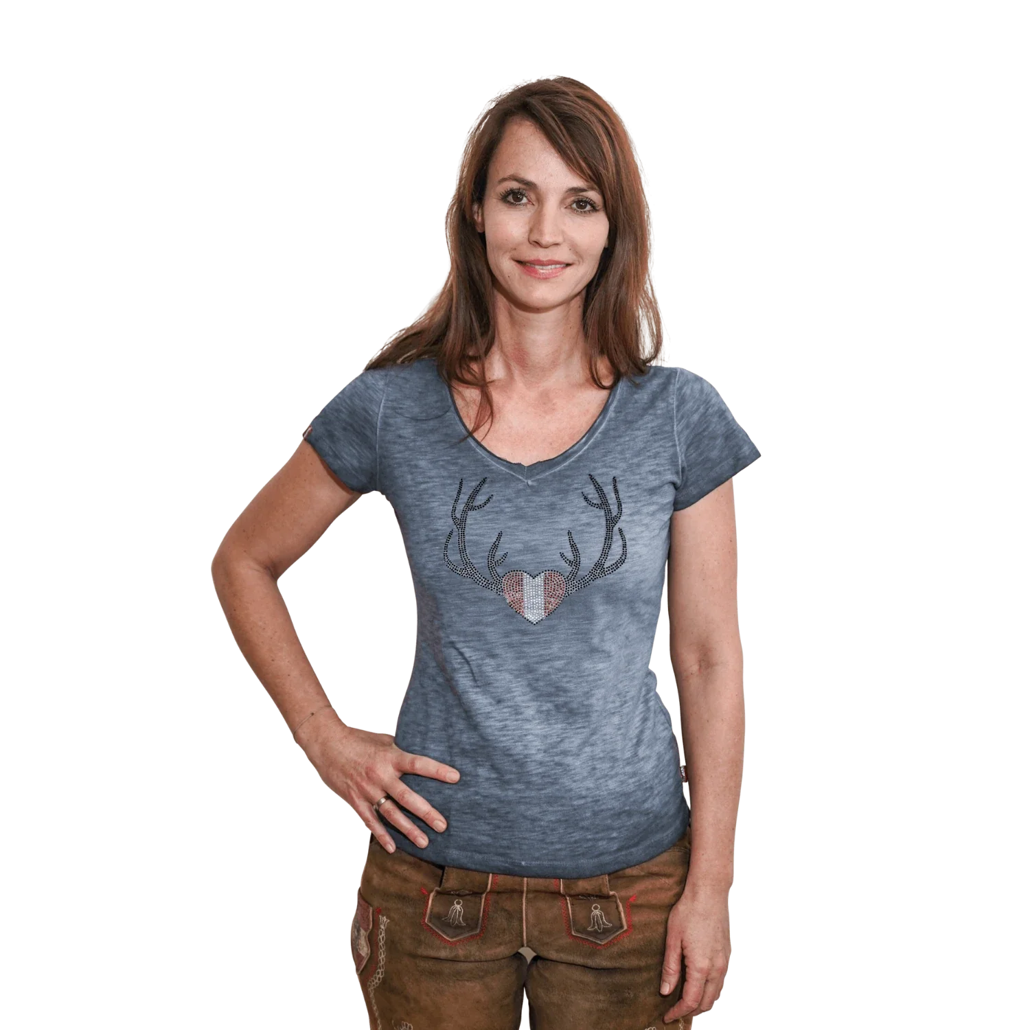 Herz Geweih Glitzer Shirt blau #Farbe_Dunkelblau