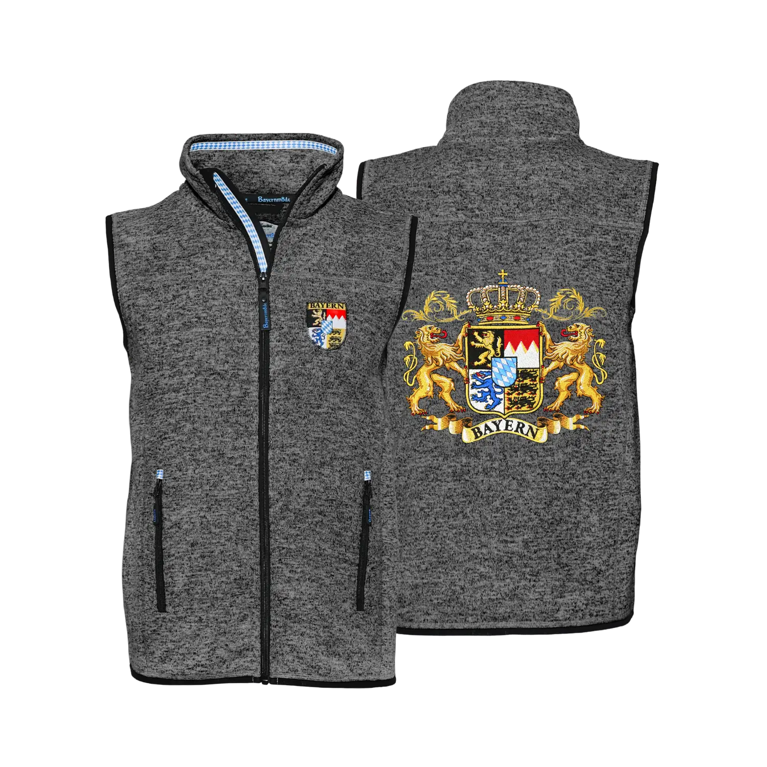 Strickfleece Gilet dunkelgrau Bayern Motiv #Farbe_Dunkelgrau